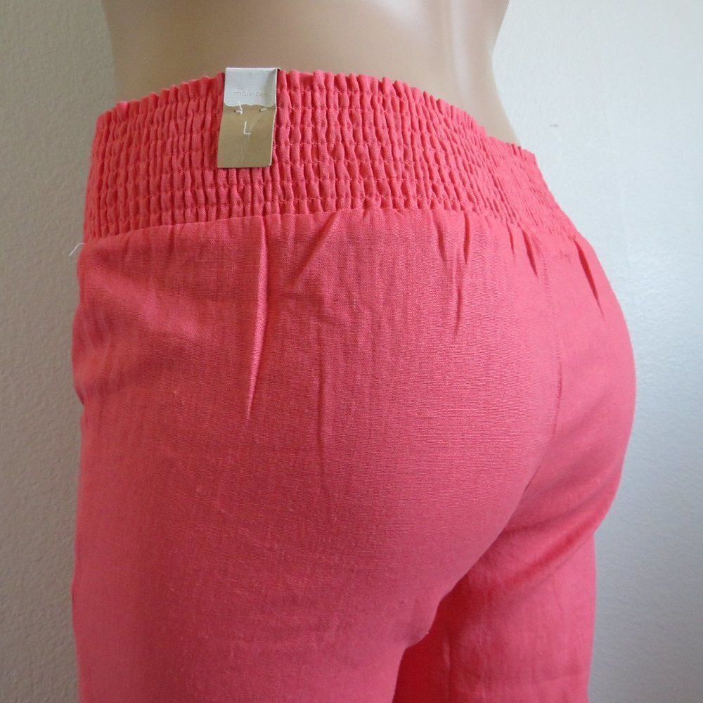MAURICES Jeans Women's LINEN Pull On Flare Pants Size L Fits Plus Size 14 NWT